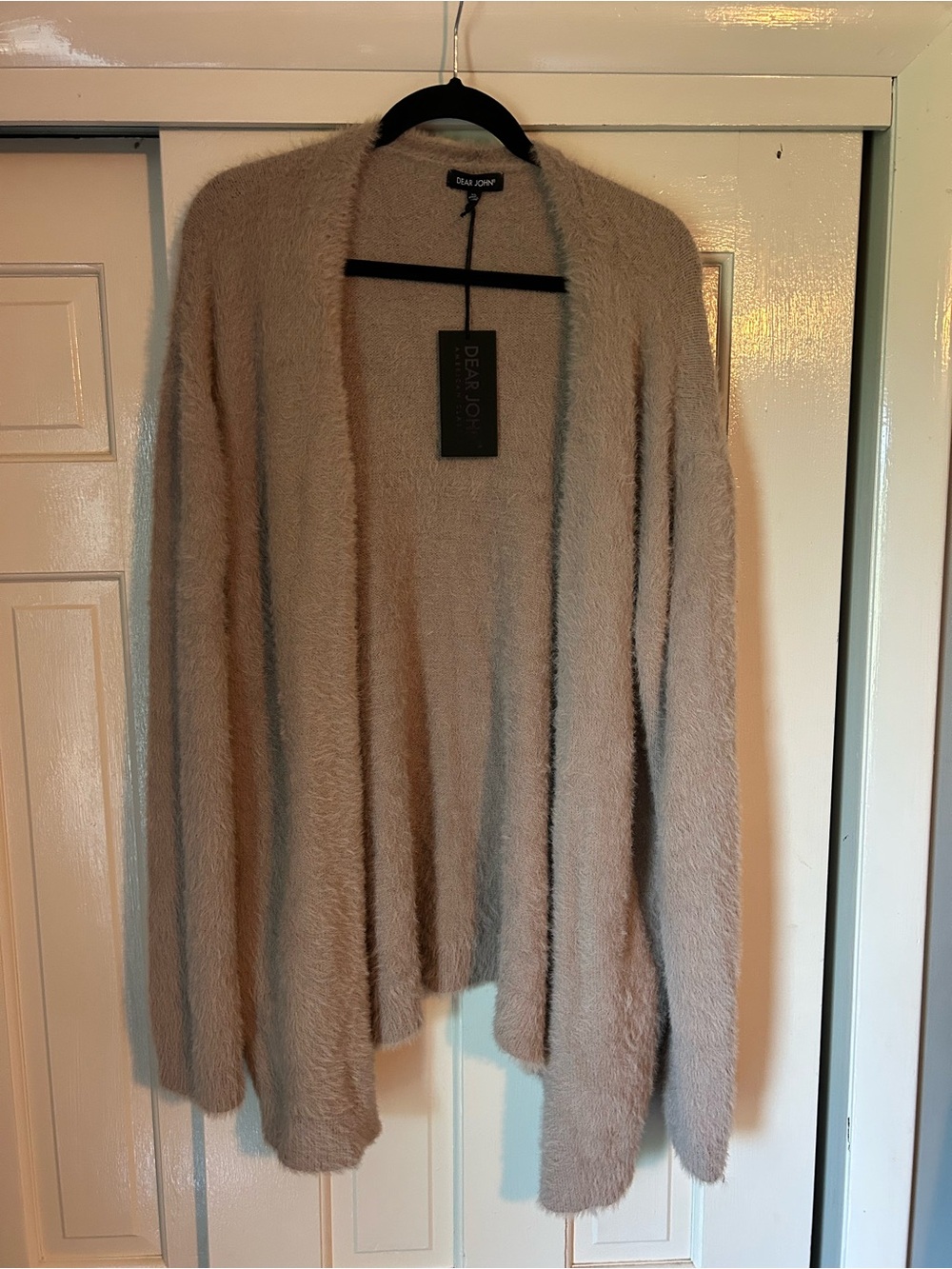 Dear John Cozy Open-Front Cardigan in Taupe Beige